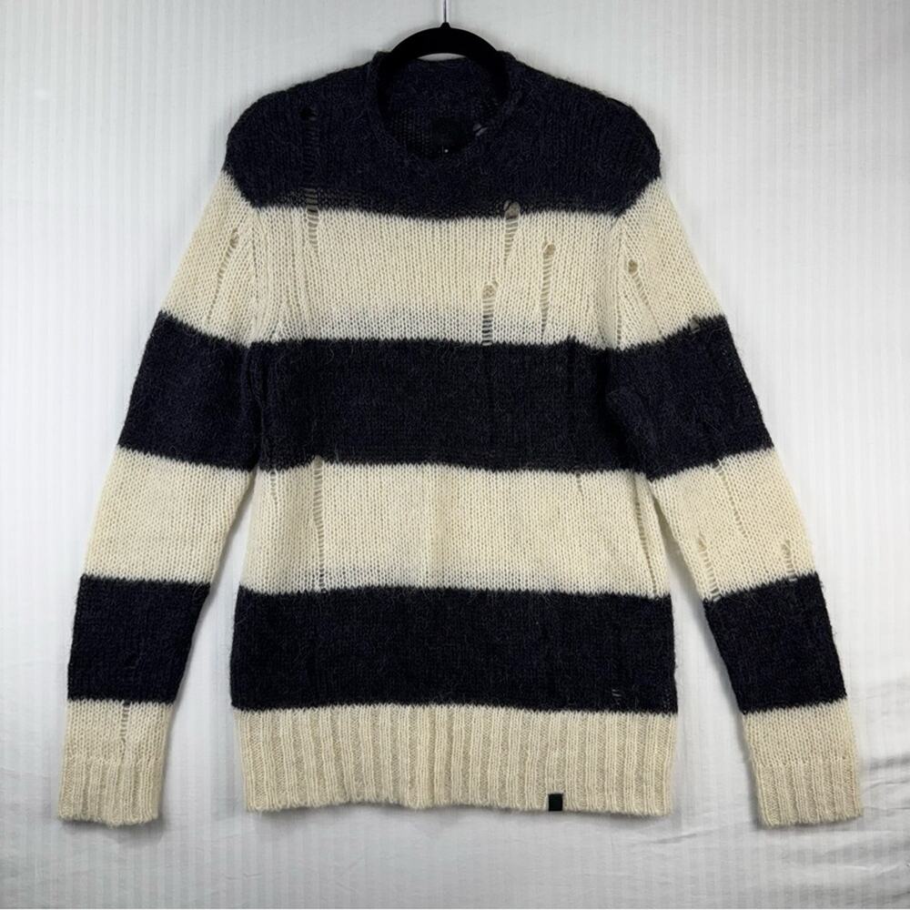 Pretty Green Striped Cobain Grunge Punk Distressed Alpaca/Wool Knit Sweater Med